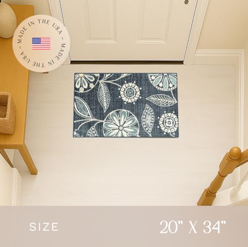 Maples Rugs Reggie Floral Kitchen Rug - Made in USA - Washable, Non Slip Indoor Carpet for Entryway, Foyer, Kitchen, and Bathroom, 1'8 x 2'10, Persian Blue - color: Blue, size: 1'8" x 2'10" (Rectangular)