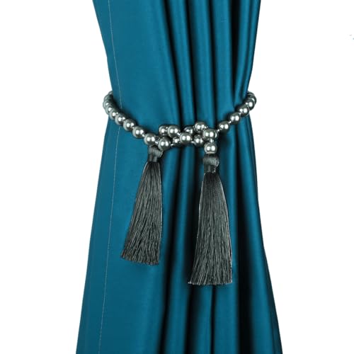 34 Inch Pearl Glass Bead Garland with Tassels - Elegant Boho Table Decor, Fringe Wall Hanging for Wedding, Party, Farmhouse Rustic Prayer Bead Home Decoration (Dark Grey, 1 Pack) - color: Dark Grey, size: 1 Pack