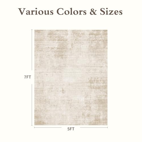 5x7 Area Rugs for Living Room Non Slip Machine Washable Rug Distressed Abstract Soft Indoor Carpet Neutral Boho Rug for Bedroom Dining Room Playroom Office, Beige - color: Beige, size: 5' x 7' (Rectangular)