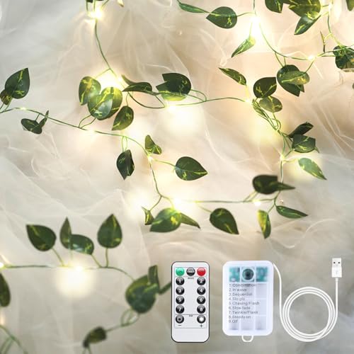 Fake Plants Vines,33ft 100 LED Artificial Ivy Garland with Fairy Lights,for Home Living Room Bedroom Wall Art Aesthetic Office Coffee Wedding Party Farmhouse Dorm Outdoor Garden Decor - color: Pothos String Lights