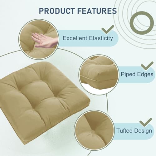 downluxe Outdoor Chair Cushions Set of 4 for Patio Furniture, Water Resistant Tufted Overstuffed Patio Furniture Cushions, Thick Outdoor Seat Cushion, 19" X 19" X 5", Khaki - color: Khaki, size: 4 Count (Pack of 1)