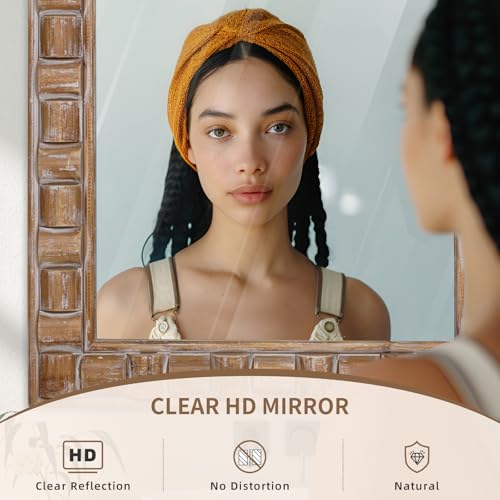 36x24 Inch Rustic Rectangle Wall Mirror - Solid Wood Frame Bathroom Vanity Mirror for Over Sink, Entryway, Living Room & Bedroom - color: C - Rectangle - 36x24 in
