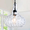 11" Blown Hammered Glass Pendant Light – Matte Black Ceiling Light for Kitchen Island, Dining Room, Hallway – E26 Base Hanging Fixture - color: Black