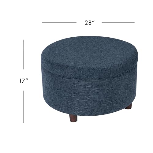 HomePop 28" Round Storage Ottoman - Textured Navy - color: Textured Navy
