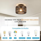 Rpzloila Rattan Ceiling Light, 1 Light Farmhouse Woven Flush Mount Ceiling Light, Boho Light Fixture for Bedroom Living Room Hallway Entryway, Black Finish - color: Black, size: 1-Light-Round