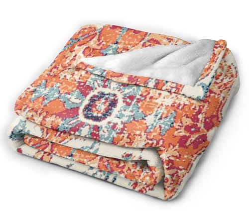 HGOD DESIGNS Carpet Pattern Throw Blanket Boho Style Ethnic Design Orange Blue Soft Blankets and Throws 40x50 Inch Caring for Women Men (100x130cm) - color: Boho Style Ethnic, size: 40x50 inch