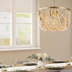 Bohemia Wood Beaded Chandelier, 3-Light Boho Light Fixture, 12.6inch Boho Chandelier Light Fixtures for Dining Room, Bedroom, Living Room, Nursery, Girl Room, Hallway and Entryway, Adjustable Chain - color: Oak-12.6INCH