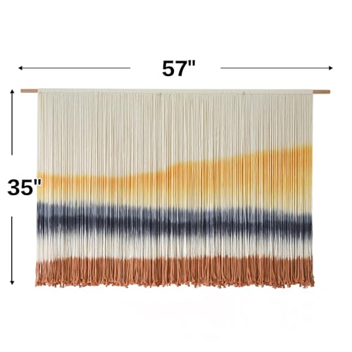 Flber Macrame Wall Hanging Extra Large Dip-Dyed Coastal Tapestry Boho Wall Decor for Living Room Bedroom Above Couch 57" W x 35" L - color: Yellow1
