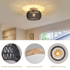 Boho Rattan Ceiling Light Fixture - 3 Style Options Wicker Semi Flush Mount Ceiling Lights,Black Bohemian Woven Basket Chandelier,Coastal Light Fixtures for Hallway Bedroom Nursery Playroom Laundry - color: Black