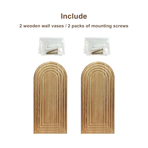 Arched Wooden Wall-Mounted Vases, Rustic Farmhouse Wood Wall Decor for Dried Flowers, Modern Boho Hanging Wall Planter, 2 Pack