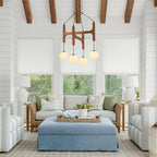 Rustic Wood Chandeliers with Milk Glass Globes Lampshades L24 '' Unique Mid Century Long 4-Light Pendant Chandelier Wood Stained Walnut Farmhouse for Living Dining Room Entryway Bedroom Kitchen,G9 - color: Walnut, size: L24 inches