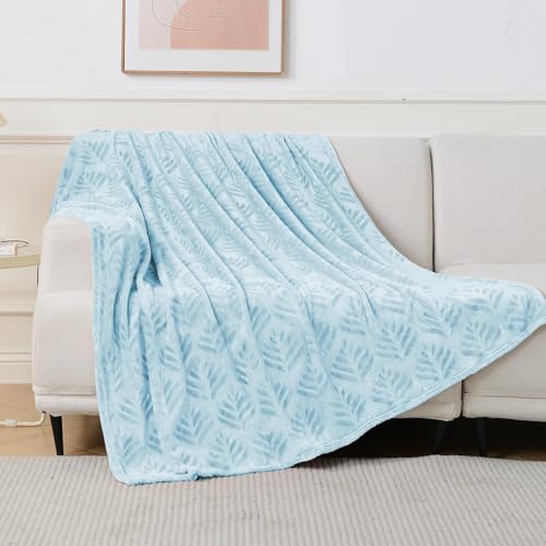 Exclusivo Mezcla Fleece Throw Blanket for Couch, Super Soft and Cozy Blankets All Season Use, Leaves Pattern, Plush Fuzzy Lightweight, Ice Blue, 50x60 Inch - color: Ice Blue, size: Throw(50"x60")