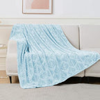 Exclusivo Mezcla Twin Size Fleece Blanket for Bed, Super Soft and Cozy Blankets All Season Use, Leaves Pattern, Plush Fuzzy Lightweight, Ice Blue, 60x80 Inch - color: Ice Blue, size: Twin(60"x80")