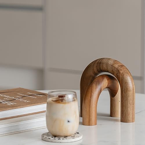PEAKOLY Wood Arch Bookshelf Decor - Modern Shelf Decor Accents, Decorative Objects for Coffee Table, Entryway Table Sculptures, Minimalist Home Decorations for TV Console, Built in Shelves and Mantle - color: Brown