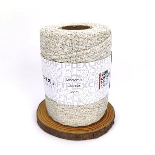 3mm Sparkle Polyester Macramé Cord - 150g/66yds Metallic Glitter Braided Cord for Crocheting Bags, Baskets, Macramé Plant Hangers & DIY Crafts, Machine Washable (1#White Gold) - color: 1#white Gold