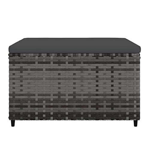 Gray Patio Footrest, Modern Outdoor Ottoman for Garden, Square Poly Rattan Woven Finish, Adjustable Feet, Weather-Resistant, 21.7 in. Wide Lounge Pouf