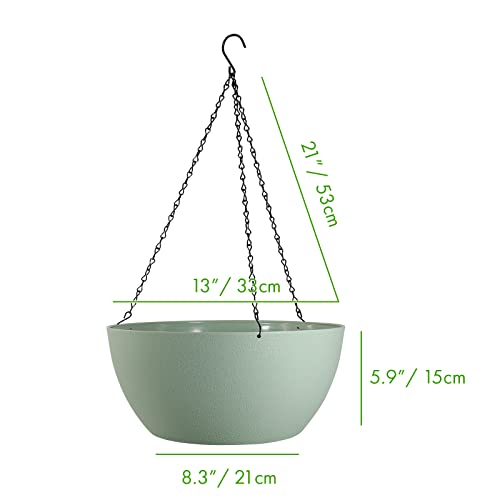 WSMKSZ 13 inch Large Hanging Planters Plant Pots for Outdoor Indoor Plants with Drainage Holes and Chain, 2 Pack Round Hanging Flower Pots for Garden Home Porch Decor, Green - color: Green, size: 13inch 2pcs