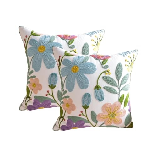 YIcabinet Pack of 2 Throw Pillow Covers, Flower Embroidered Pillow Case Soft Decorative Pillowcases for Home Sofa Couch 18x18 Inch - color: White15