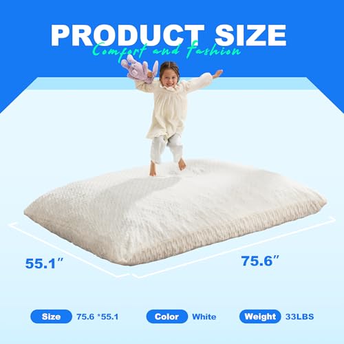 Hobestluk 3 in 1 Bean Bag Chair Giant Bean Bag Chairs for Adults with Chevron Plush Fur Cover Convertible Bean Bag Floor Cushion with Machine Washable Cover for Living Room (Chevron Plush White) - color: Snow White