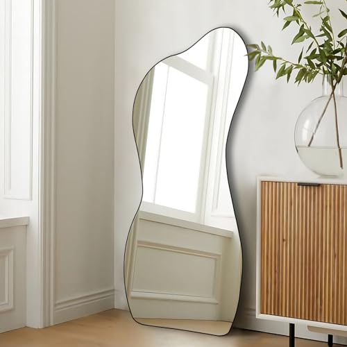 POZINO Irregular Wall Mirror, 47.2"x22" Asymmetrical Frameless Mirror Decorative, Modern Organic Shaped Mirror for Entryway Hallway Living Room Bedroom, Horizontal or Vertical Hanging - color: Black Large 01, size: 47.2"L x 22"W