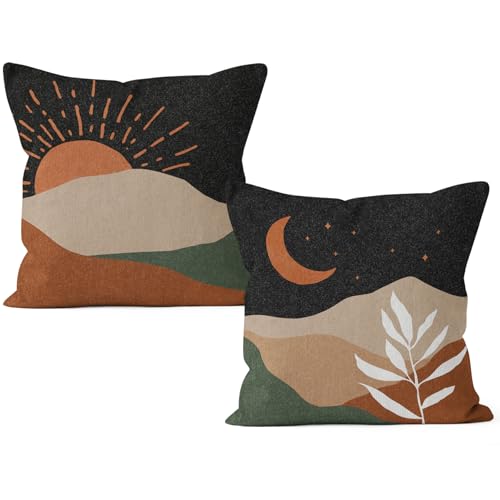 HIWX Boho Pillow Covers, Boho Sun Moon Mountains Decorative Pillowcase Throw Pillow Cover 18x18,Boho Throw Pillows,Boho Sun Desert for Sofa Bed Room Home Bedroom Decor Set of 2 Pillow Case - color: Black-boho-set of 2