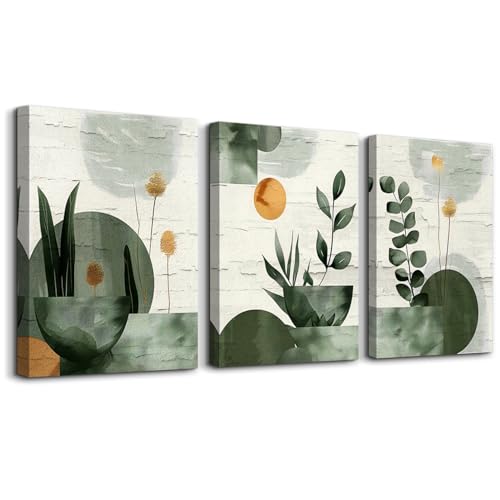 TTHYUEWS Boho Wall Art For Bedroom Canvas Wall Decor For Living Room Office Abstract Decorations Plant Wall Paintings Geometry Pictures Artwork Modern Bathroom Home Decor Ready To Hang 3 Piece - color: Boho Abstract Pictures, size: 12x16inches*3pcs
