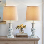 Seealle Farmhouse Table Lamps Set of 2 - Rustic Lamp for Bedroom Living Room, 22" Boho Bedside Lamps for Night Stands End Table Office Desk Lamp Nightstand Clearance with Linen Shades(Washed Blue) - color: D. Washed Blue