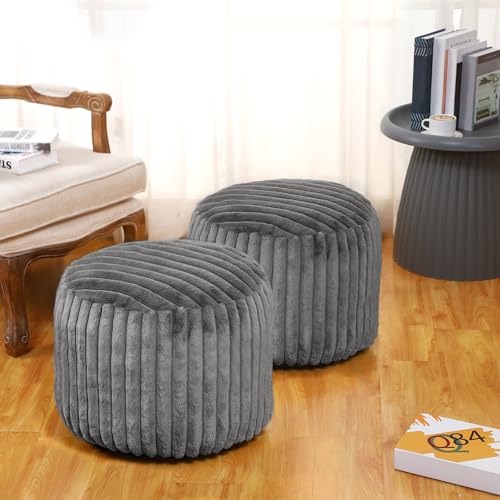 Teenyyou 2 Pcs 20 x 15 Inch Unstuffed Pouf Cover Ottoman Foot Rest - No Filler, Faux Rabbit Fur Foot Stool Floor Bean Bag Floor Chair Storage for Living Room Bedroom Home Decor(Gray) - color: Grey, size: 20 x 15 In