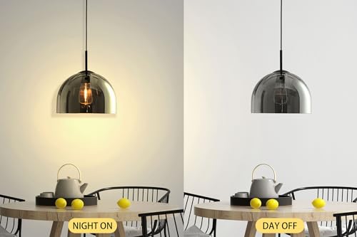 Modern Dome Pendant Lighting Fixtures, 11.8 Inch Large Dome Boho Chandelier, Rustic Farmhouse Industrial Hanging Lamp Ceiling Lights with Grey Glass Bell Lampshade for Kitchen Island - color: Smoke Grey, size: 30CM