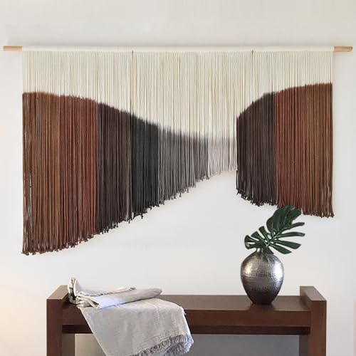 Jakalin Macrame Wall Hanging Geometric Dip Dyed Brown Red Dark Brown Boho Fiber Wall Decor for Living Room Art - color: Brown Red Dark Brown