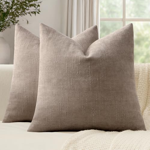 Set of 2 Textured Throw Pillow Covers Decorative Soft Accent Square Chenille Pillowcases Neutral Farmhouse Cushions Modern Home Decor for Couch Sofa Bedroom Living Room 18x18 Inch, Light Taupe - color: Light Taupe, size: 18" x 18" (Pack of 2)