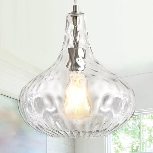 Hammered Glass Pendant Light for Kitchen Island, 11-Inch Modern Brushed Nickel Hanging Light Fixture for Sink, Dining Room, Hallway, Living Room - color: Brushed Nickel