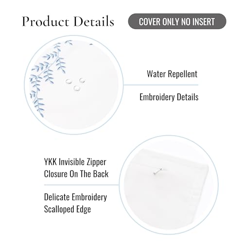 Hofdeco Premium Grandmillennial Coastal Hampton Patio Indoor Outdoor Lumbar Pillow Cover Only, 12"x20" Water Repellent for Backyard, Couch, Poolside, Baby Blue Embroidered Leaves Frame - color: Baby Blue Leaves Frame 12"x20"