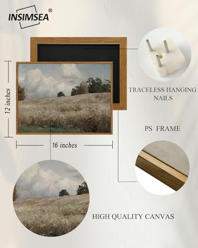 InSimSea Framed Canvas Wall Art Vintage Decor, Landscape Paintings Wall Decorations for Living Room, Retro Wall Art for Bedroom Office Decor, Grassland Classical Painting Prints Room Decor, 12"x16" - color: Corn Field, size: 16"L x 12"W