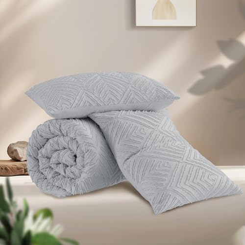Andency Light Grey Comforter Full Size, 3 Pieces Boho Lightweight Fluffy Bedding Comforter Set for Full Bed, Tufted Farmhouse Design Bed Set for All Seasons (1 Comforter 79x90In, 2 Pillowcases) - color: 03 - Light Grey, size: Full (79"x90")