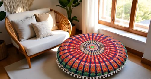 Large Round seat Floor Cushion Chair Ottoman Cover Pouf Pillow Meditation Floor Cushions for Adults Seating pouffe Ottoman Throw Covers Craft Room Furniture for Sitting Cover 22 Inches (Multi Nap) - color: Multi Nap