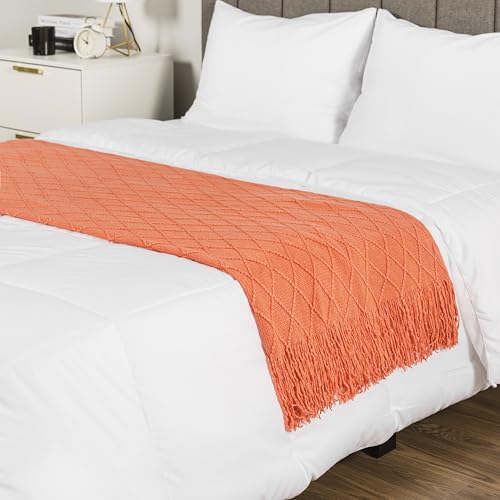 PAVILIA Coral Orange Knit Throw Blanket for Couch, Twin Bed, Soft Knitted Farmhouse Sofa Throw for Living Room, Lightweight Decorative Fall Blanket for Chair, Outdoor Textured Boho Blanket, 60x80 - color: Coral Orange, size: 60 X 80 Inches - Twin