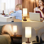 LALISU Small Table Lamp Nightstand Lamp Linen Lampshade Bedroom Wood Base Small Bedside Lamp for Night Stands, Desk Lamps for Reading Living Room, Office (LED Bulb Included) (Black-Walnut Wood（2）) - color: Black-Walnut Wood（2）