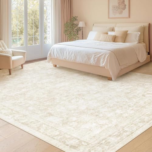 8x10 Area Rugs for Living Room: Washable Large Vintage Floral Rug Low Pile Non-Slip Boho Carpet for Bedroom Dining Home Office (Beige, 8'x10') - color: Beige, size: 8' x 10' (Rectangular)