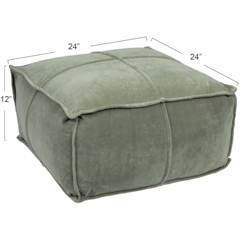 Creative Co-Op Square Cotton Velvet Pouf with Piped Detail, Sage Green - color: Wing Teal