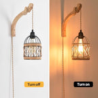 Plug in Wall Sconce,Farmhouse Wicker Wall Lamp Plug in,Hand Woven Rattan Wall Light Farmhouse Rustic Boho Sconces Wall Lighting for Living Room Bedroom - color: Birdcage, size: 1 PACK