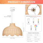 Arturesthome Rattan Pendant Light for Dining Room,19.6" Rattan Chandelier Woven Boho Pendant Light Fixtures Wicker Chandelier for Living Room Hallway Foyer Cafe - size: 19.68"*12.2"