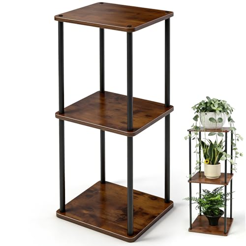 Vigordream Plant Stand Indoor Outdoor 3 Tier Metal Plant Shelf Tall Pedestal Stand Flower Pot Stands Multiple Planter Support Rack for Corner Living Room, Balcony, Garden Patio (Retro Brown, 34 INCH) - size: 34 INCH
