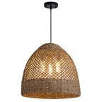 19" Farmhouse Rattan Chandelier 3-Lights Costoal Pendant Light Boho Hand Woven Wicker Hanging Light Fixture for Living Room Bedroom Dining Room Kitchen Island Foyer Restaurant Coffee - color: Coffee-D