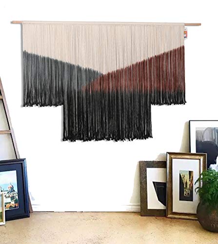 Flber Macrame Wall Hanging Large Black Tie-Dye Geometric Décor Bohemian Yarn Tapestry Home Boho Wall Décor 59" Wx35 L - color: Black