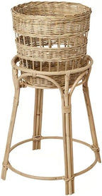 Handmade Rattan Plant Stand with Removable Basket – Boho Indoor Flower Pot Holder, Natural Ioor Plant Stand with Basket – 26" Max Height,