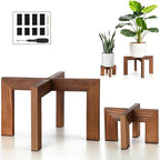 Wonderjune 2 Pcs Wood Plant Stands Indoor Mid Century Modern Holders for Plants Wooden Flower Stands, Boho Rustic Wooden Stool for Plant Pot Holder(Large Fit 5-15 Inch Pot, Small Fit 3-8.2inch)
