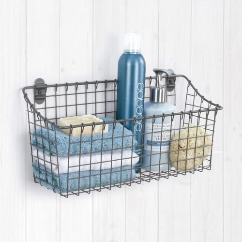 Spectrum Extra Large Wire Wall Mount Storage Basket Industrial Gray, Vintage Wire Basket Wall Mount Organizer Modern for Pantry Kitchen and Bath, Versatile Wall Mount Storage Basket Wire Caddy - size: Extra Large