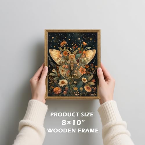 ICHZUMW Dark Cottagecore Room Decor, William Morris Moth Floral Print, Boho Witchy Mystical Home Decor, Goblincore Botanical Wall Art, Dark Academia Canvas for Bathroom Bedroom, 8x10in - color: Moth, size: 10"L x 8"W