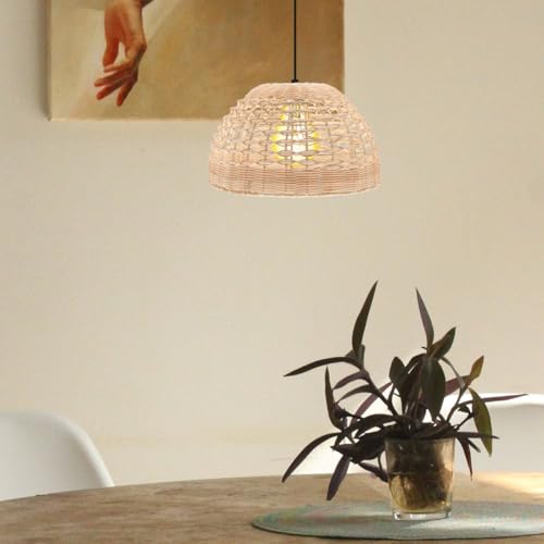 11" x 6.3" Natural Rattan Pendant Lamp Shade, Hand-Woven Wicker Replacement Lampshade with 1.61" Fitter for E26/E27 Base, Boho Coastal Hanging Light Cover for Kitchen Island, Dining Room, and Nursery